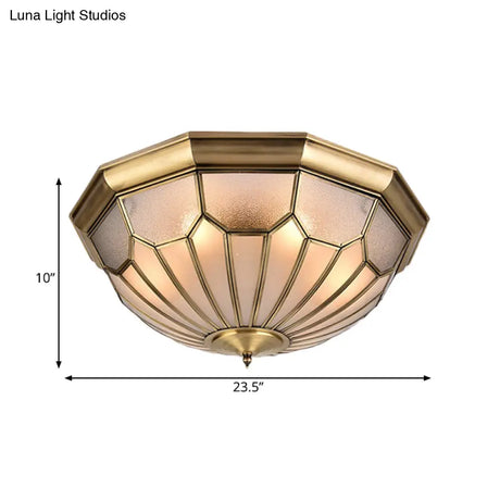 Classic Brass 6-Light Dome Flush Mount Ceiling Chandelier With Beveled Glass Shade
