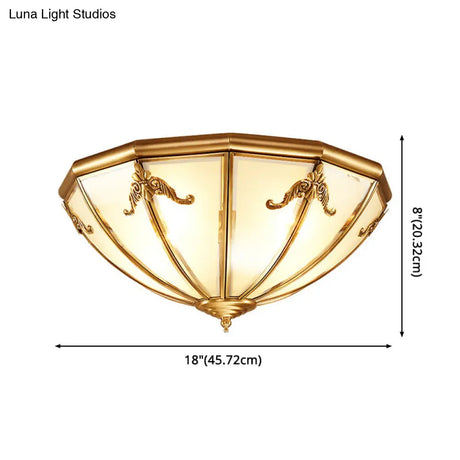 Classic Brass Flushmount Ceiling Light With Inverted Glass Shade