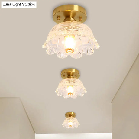 Classic Cone/Lotus Leaf/Floral Clear Glass Ceiling Light In Brass 7.5 - 9’ Wide