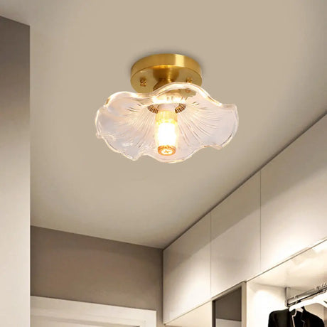 Classic Cone/Lotus Leaf/Floral Clear Glass Ceiling Light In Brass 7.5 - 9’ Wide / 9’