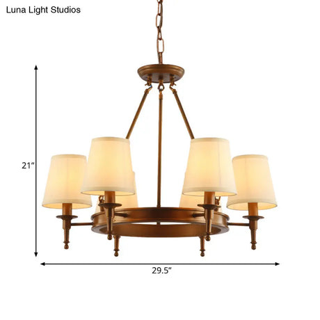 Classic Conical Chandelier - Fabric Shade Antique Brass Finish 3/6/8 Lights Perfect For Living Room