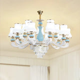 Classic Cream Glass Blue Bedroom Chandelier Light With Crystal Accents 15 /