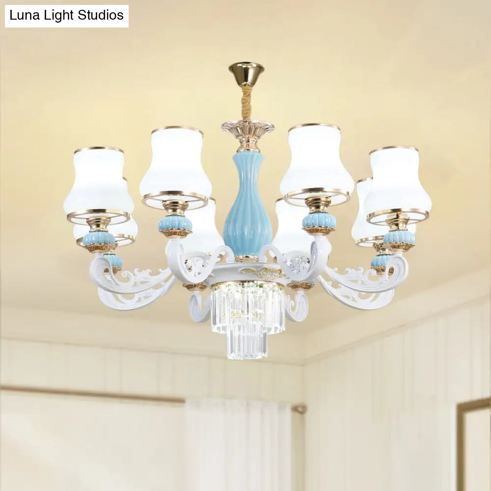 Classic Cream Glass Blue Bedroom Chandelier Light With Crystal Accents
