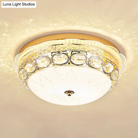 Classic Crystal Bowl Flush Ceiling Light - Led Mount Fixture White 16’/19.5’ Wide Bedroom Lighting