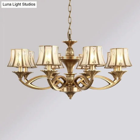 Classic Curved Frosted Glass Chandelier Light In Polished Brass - 5/6/8 Lights Small/Medium/Large
