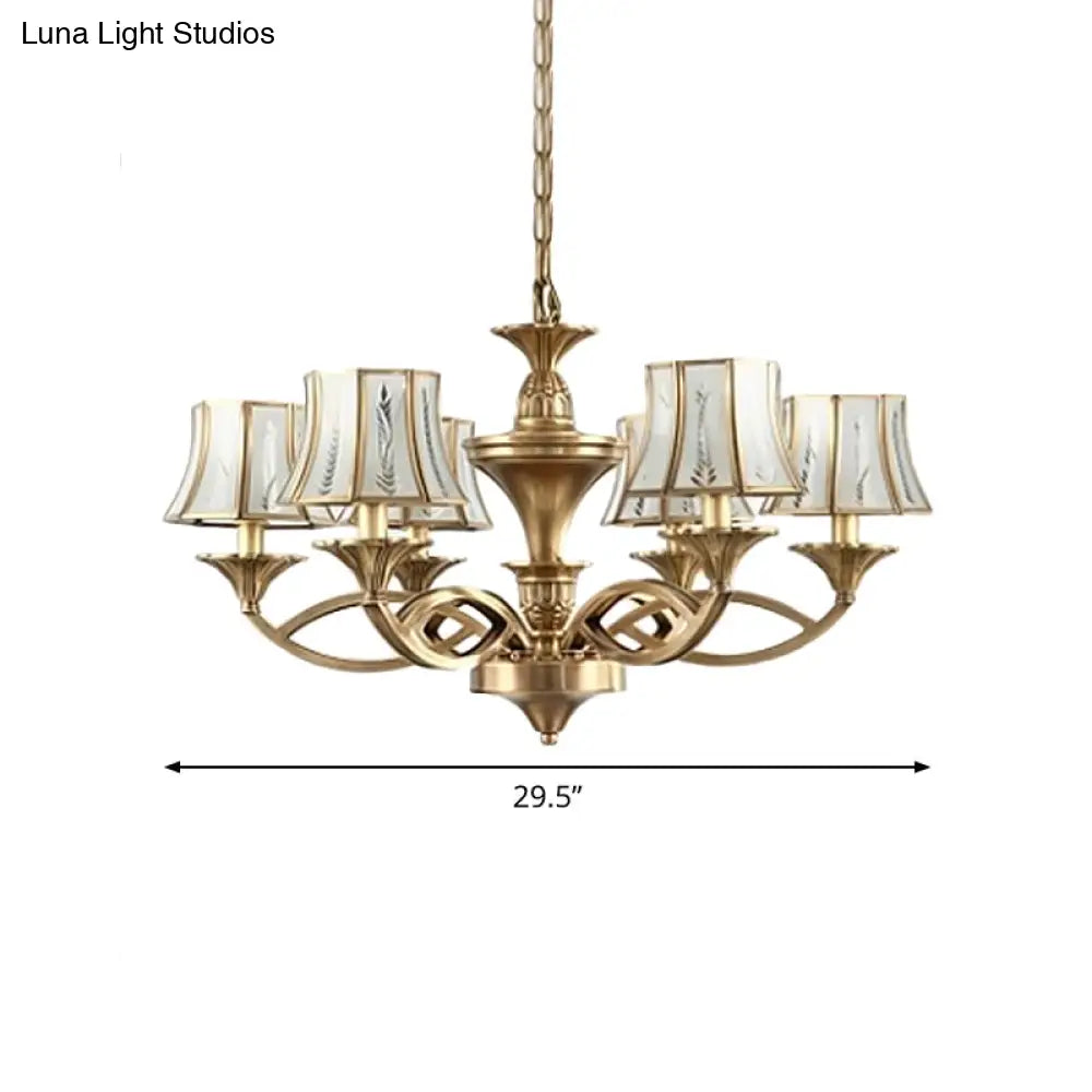 Classic Curved Frosted Glass Chandelier Light In Polished Brass - 5/6/8 Lights Small/Medium/Large