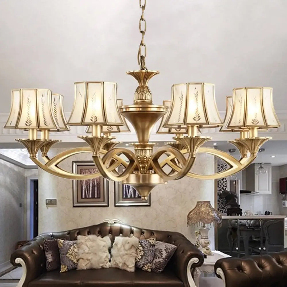 Classic Curved Frosted Glass Chandelier Light In Polished Brass - 5/6/8 Lights Small/Medium/Large