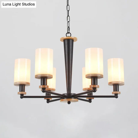 Classic Cylindrical Pendant Chandelier With White Glass Available In 3/5/6 Heads Black Finish