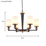 Classic Cylindrical Pendant Chandelier With White Glass Available In 3/5/6 Heads Black Finish