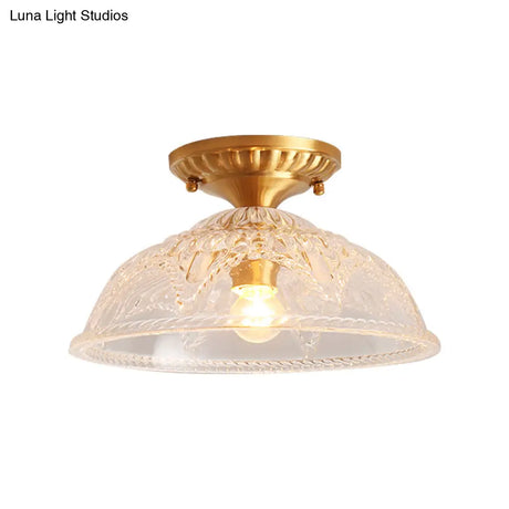 Classic Dome Crystal Semi Flush Mount Light In Brass For Living Room - 1 Ceiling Lighting