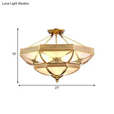 Classic Domed Semi Flush Light With Milky Glass Gold Mount - 4/6 Lights 18’/25’ Wide