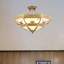 Classic Domed Semi Flush Light With Milky Glass Gold Mount - 4/6 Lights 18’/25’ Wide / 18’
