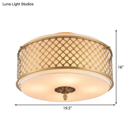 Classic Drum Metal Flush Mount Lamp Brass Finish 4/5 Lights 16’/19.5’ Wide Living Room Ceiling