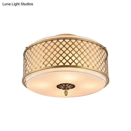 Classic Drum Metal Flush Mount Lamp Brass Finish 4/5 Lights 16’/19.5’ Wide Living Room Ceiling