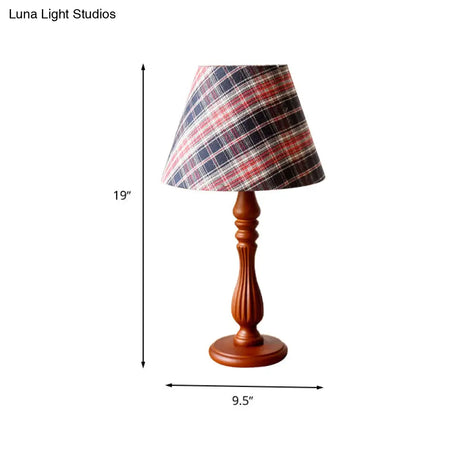 Classic Fabric Barrel Night Table Lamp With Wood Base - Red/Blue/Green 1 Light Task Lighting For