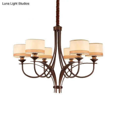 Classic Fabric Drum Chandelier - Light Tan Pendant For Living Room