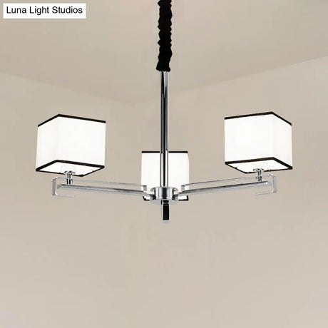 Classic Fabric White Pendant Lamp With Square Design - 3/6/8 Lights Ideal For Bedroom Chandelier