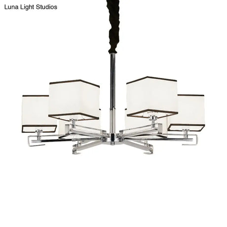 Classic Fabric White Pendant Lamp With Square Design - 3/6/8 Lights Ideal For Bedroom Chandelier