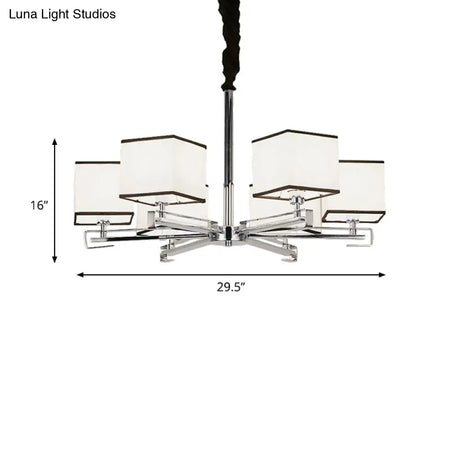 Classic Fabric White Pendant Lamp With Square Design - 3/6/8 Lights Ideal For Bedroom Chandelier