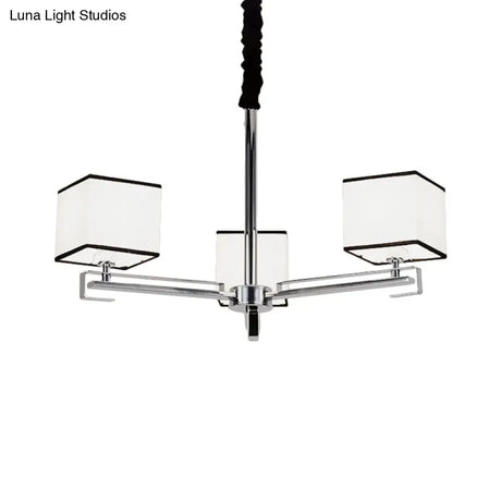Classic Fabric White Pendant Lamp With Square Design - 3/6/8 Lights Ideal For Bedroom Chandelier