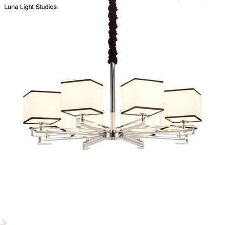 Classic Fabric White Pendant Lamp With Square Design - 3/6/8 Lights Ideal For Bedroom Chandelier