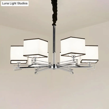 Classic Fabric White Pendant Lamp With Square Design - 3/6/8 Lights Ideal For Bedroom Chandelier