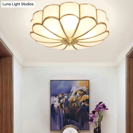 Classic Glass Brass Flush Mount Ceiling Light Fixture - Flower Bedroom