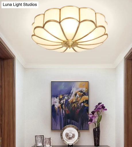 Classic Glass Brass Flush Mount Ceiling Light Fixture - Flower Bedroom