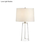 Classic Glass Nightstand Lamp With Clear Cone Table Light & White Fabric Shade