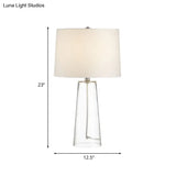 Classic Glass Nightstand Lamp With Clear Cone Table Light & White Fabric Shade