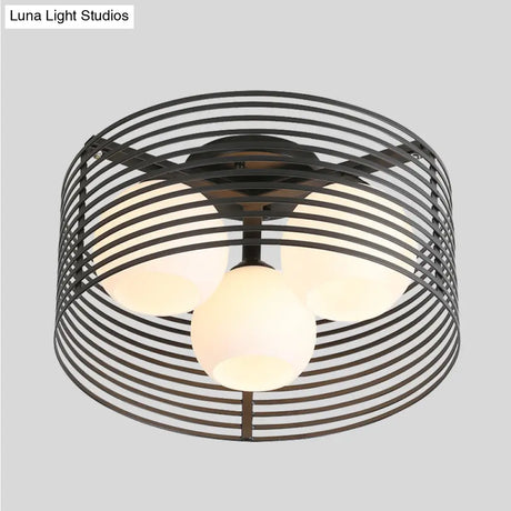 Classic Globe Milky Glass Flush Mount Ceiling Light With 3 Lights - Black/White Ideal For Living
