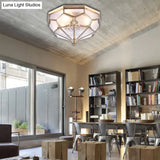 Classic Gold Bowl Frosted Glass Pane Flush Ceiling Light With 3/4/6 Lights - Bedroom Mount Lamp