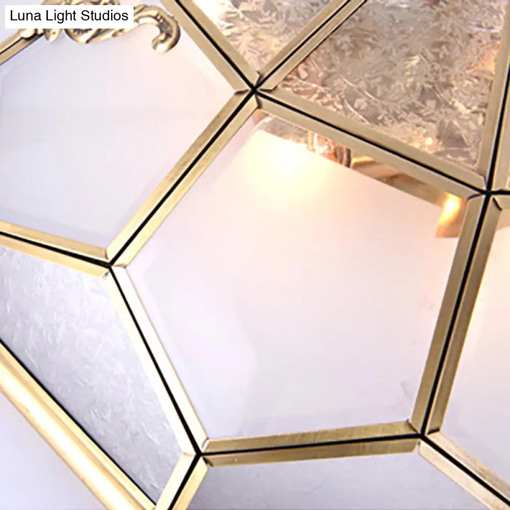 Classic Gold Bowl Frosted Glass Pane Flush Ceiling Light With 3/4/6 Lights - Bedroom Mount Lamp
