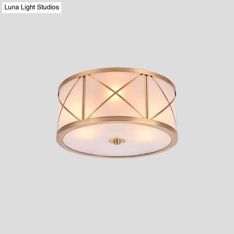Classic Gold Glass Drum Flush Mount Lighting Fixture - Perfect For Corridors