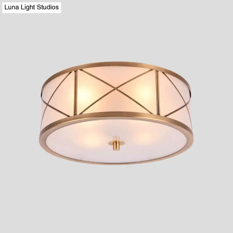 Classic Gold Glass Drum Flush Mount Lighting Fixture - Perfect For Corridors