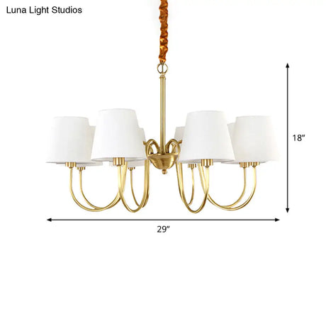 Classic Gold Metal Chandelier With Tapered Fabric Shade - Available In 3 6 Or 8 Lights