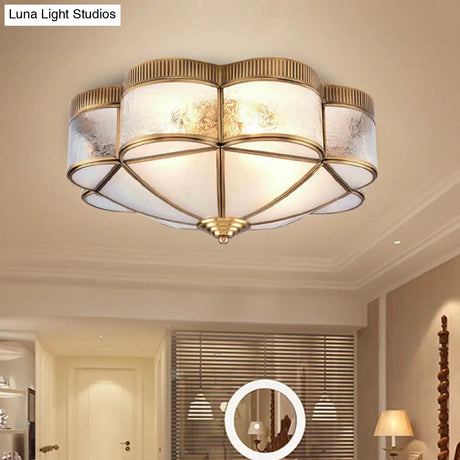 Classic Metal Flower Bedroom Ceiling Light - Flush Mount Fixture 3/4/6 Heads Brass 14’/18’/21.5’ W