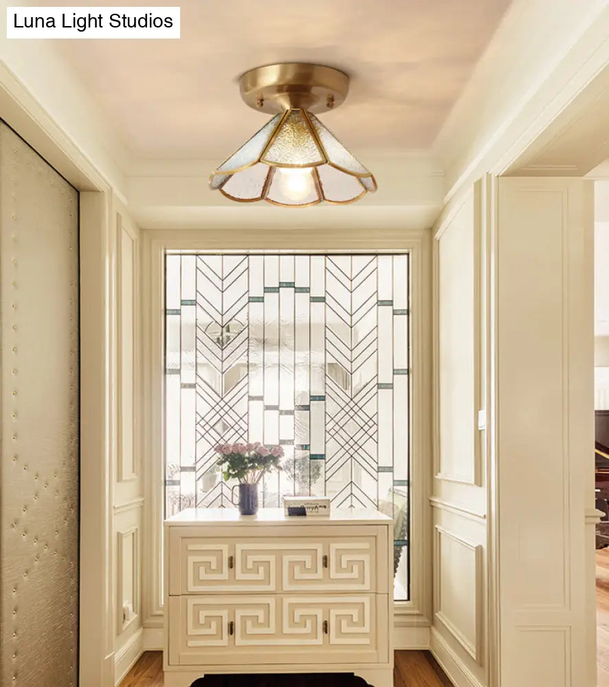 Classic Scalloped Glass Ceiling Flush Mount In Brass - Timeless Elegance For Your