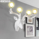 Classic Style Sika Deer Wall Lamp With Clear Crystal Shade - 4 Heads Black/White/Blue Resin For