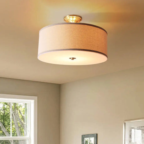 Classic White Drum Semi Flush Light For Living Room With 4 Lights 16’/19.5’ Wide / 19.5’