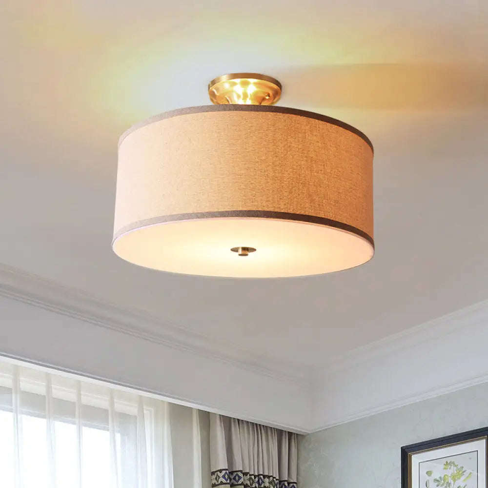Classic White Drum Semi Flush Light For Living Room With 4 Lights 16’/19.5’ Wide / 16’