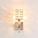 Clear Crystal And Metal Cubic Shade Wall Sconce: Modern Stylish 1 Light Fixture (Silver/Gold) For