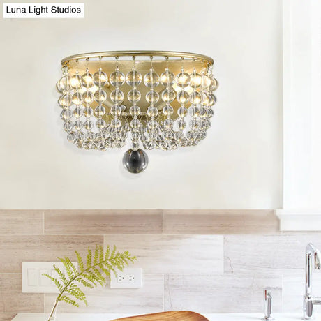 Clear Crystal Beaded Wall Lamp With 1 Light In Brass - Lodge Style Sconce For Living Room