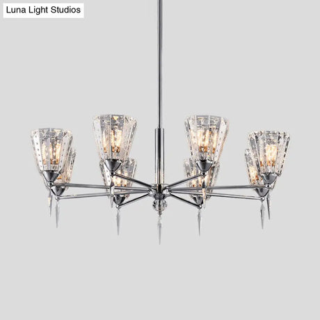 Clear Crystal Cone Shade Chandelier With Straight Metal Arms In Chrome