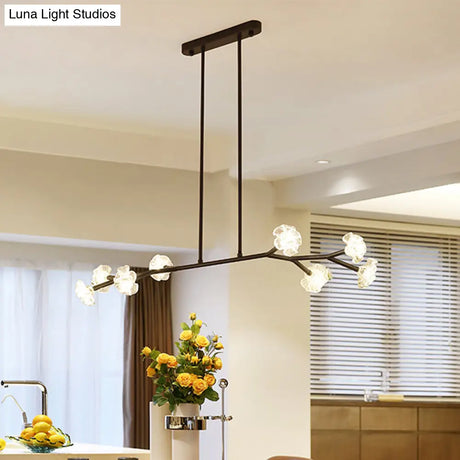 Clear Crystal Floral Shade Chandelier For Dining Room - Radial Linear Design