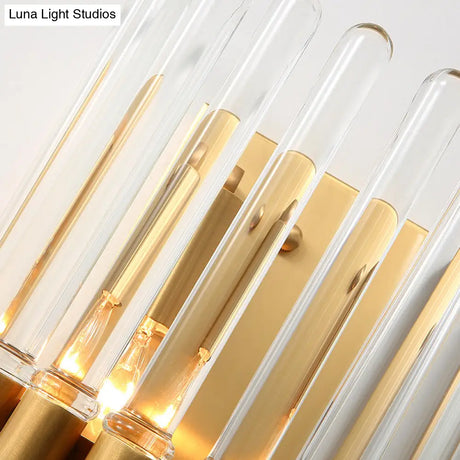 Clear Crystal Half-Cylindrical Wall Sconce Lamp: Contemporary Brass Finish Lighting For Bedroom