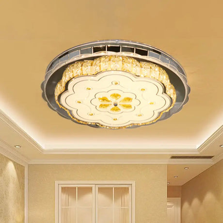 Clear Flower Crystal Flushmount Led Ceiling Lamp In Stainless Steel Stainless - Steel