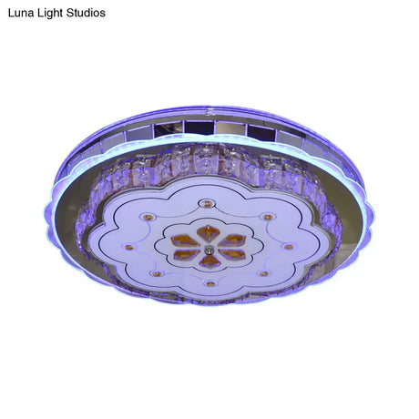 Clear Flower Crystal Flushmount Led Ceiling Lamp In Stainless Steel