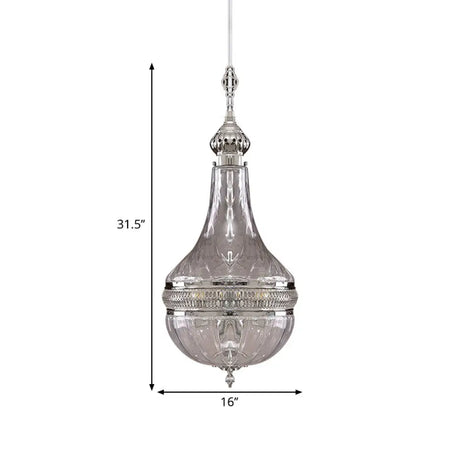 Clear Glass Brass/Chrome Gourd Chandelier - 12/16 Wide Colonial Design 4 Bulbs Ceiling Light