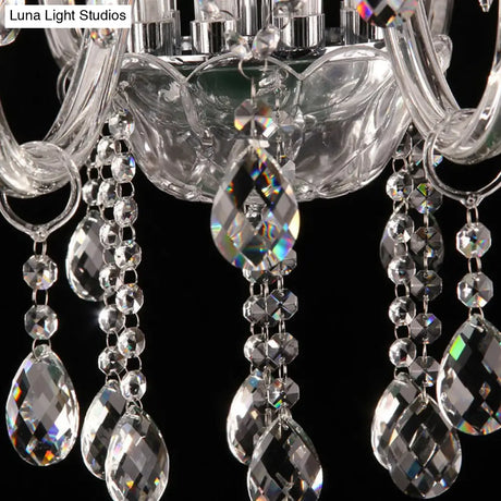 Clear Glass Candle Chandelier With Crystal Strand - Victorian Style